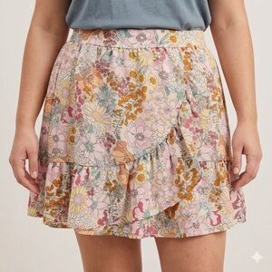 H&M Girls Floral Ruffle Skirt Size 12/14 Pink Boho Tiered Mini Skirt